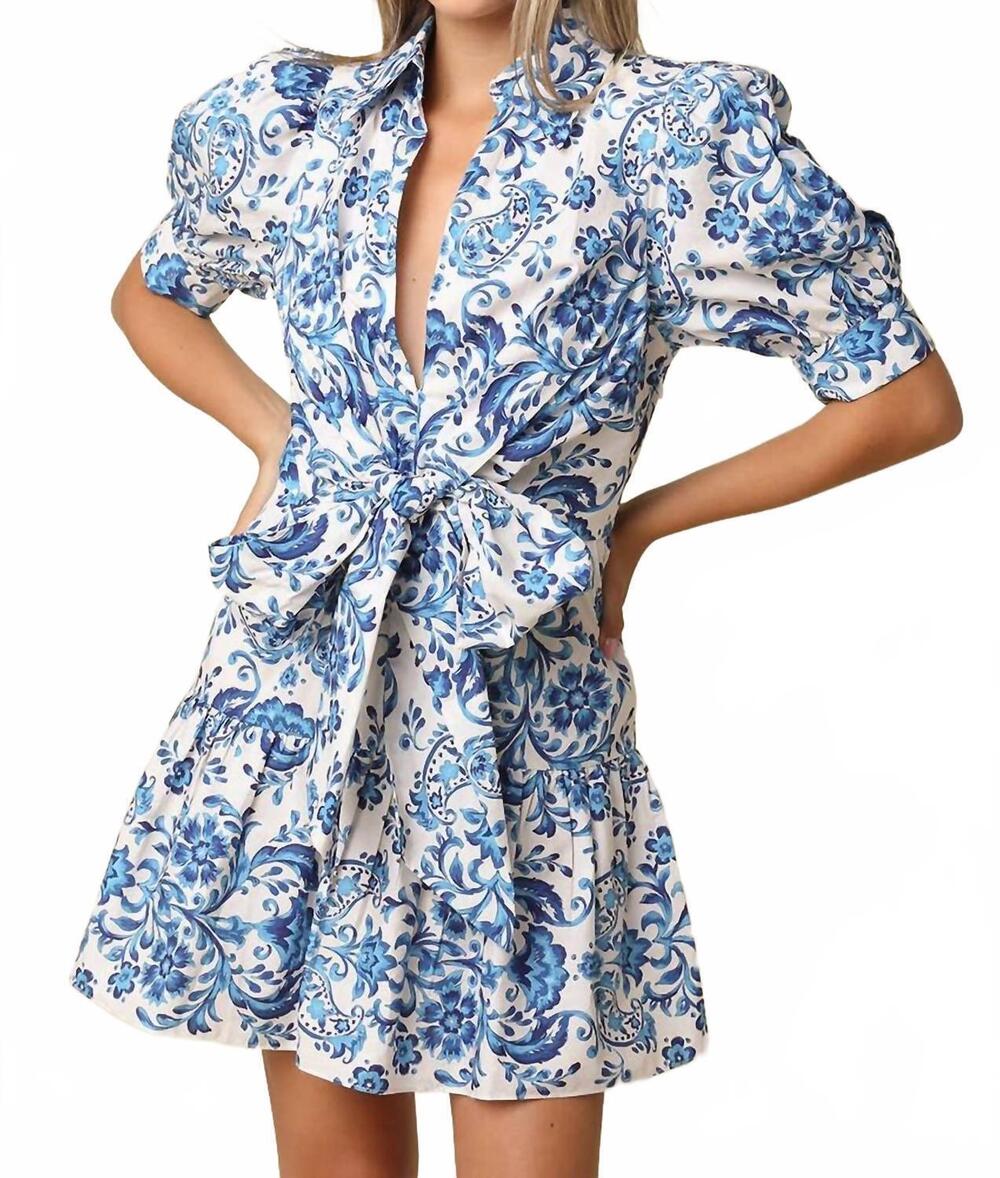 NEW OLIVACEOUS hunter tie front mini dress in blue